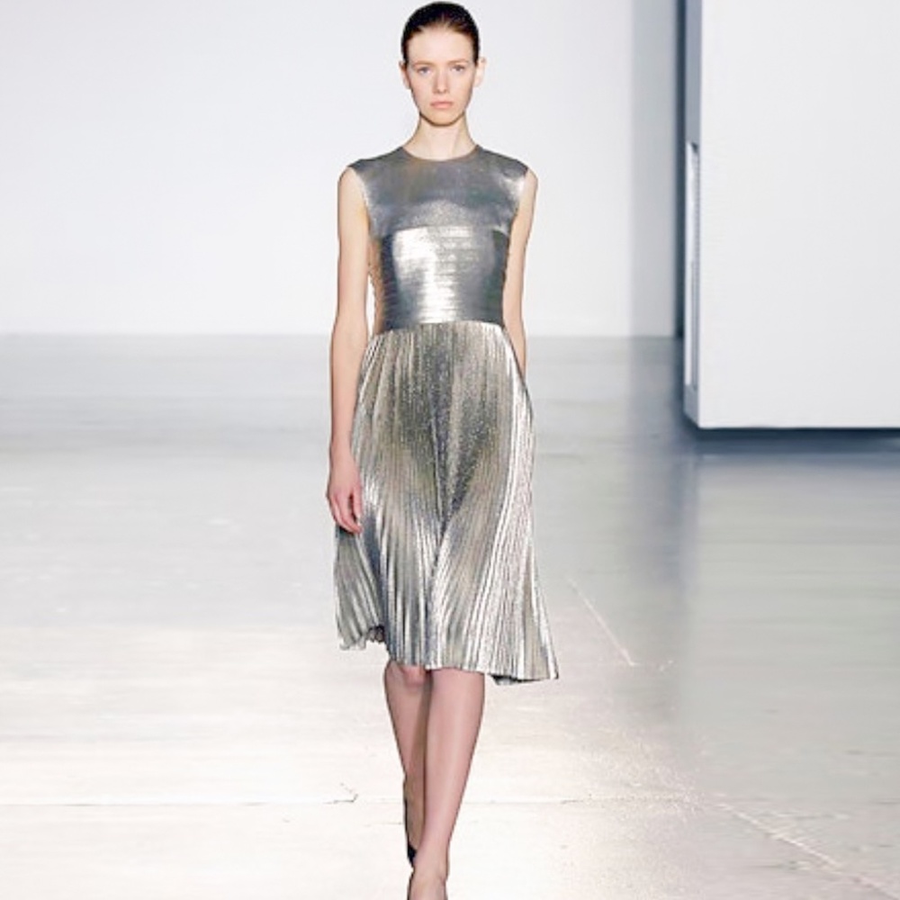 Jil Sander Vintage Silver Pleated Lamé Skirt